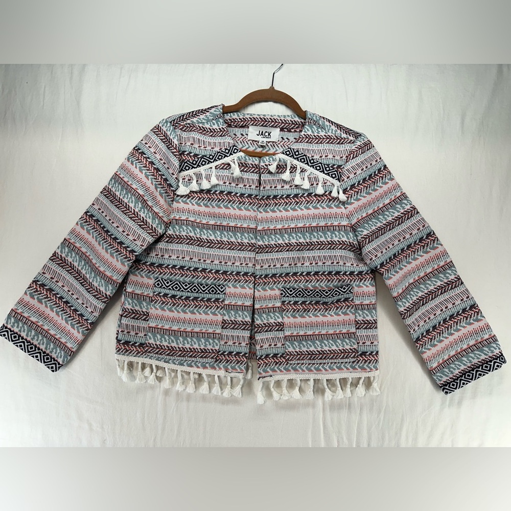 Jack By BB Dakota Moroccan Fringe Long Sleeve Jacket Multicolor Womens Size M